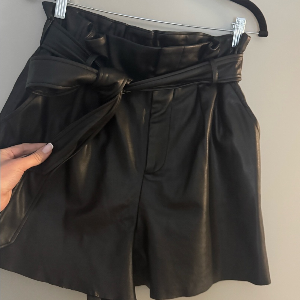 Zara High Waist Black Paperbag Leather Shorts